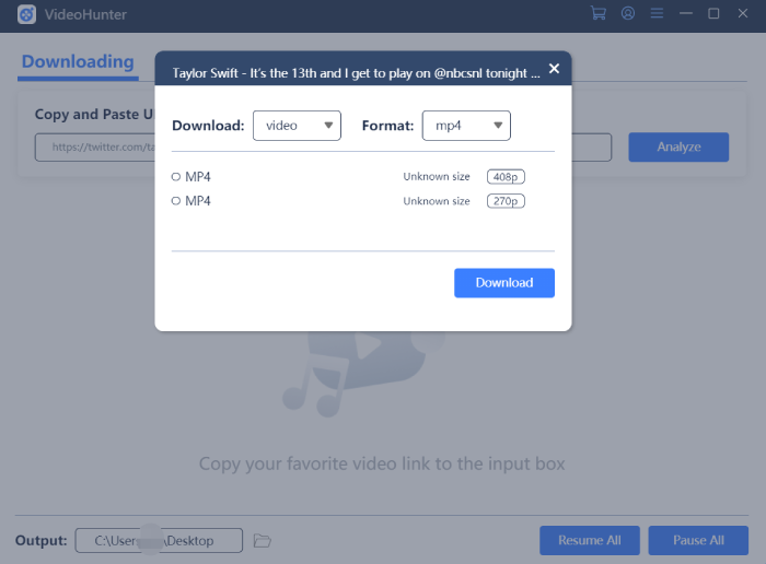 Select Format and Quality to Download Video